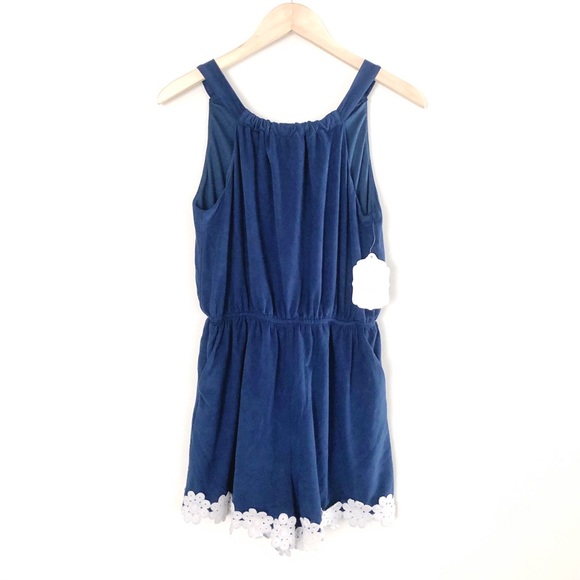 Altar'd State Other - NWT ALTAR’D STATE Blue Microsuede Romper w/ Lace